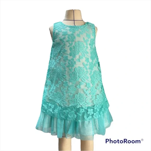 Nwot Beautiful Turquoise Lace Dress With Tulle Ruffle Size 3t | Color: Green/Blue | Size: 3tg | 123samplesale's Closet